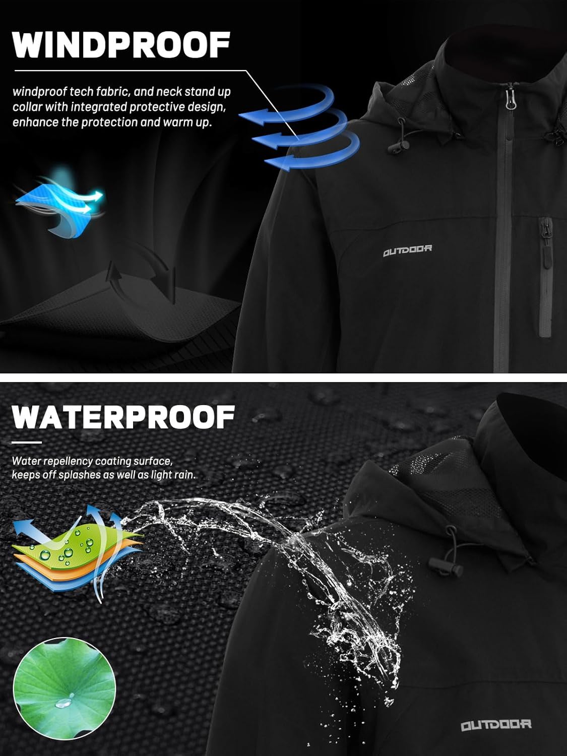Detalle de Halfword Outdoor Jacke Herren Softshelljacke mit Kapuze – Wind- und Wasserdicht