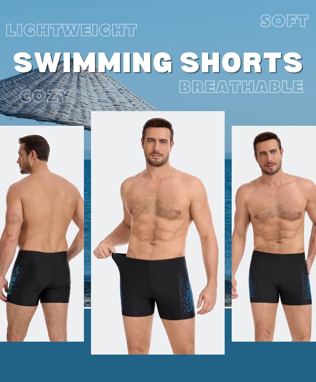 Detalle de AMZSPORT Badehose Herren Kurz – Wassersport-Schwimmshorts mit hydrophober Beschichtung