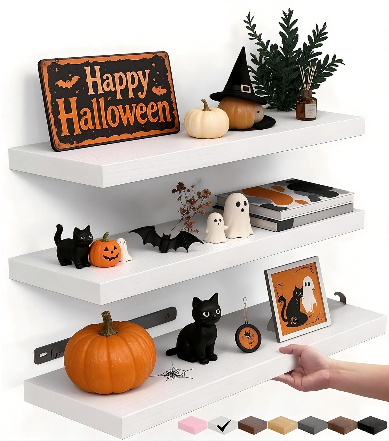 Detalle de BAYKA White Floating Shelves Set of 3