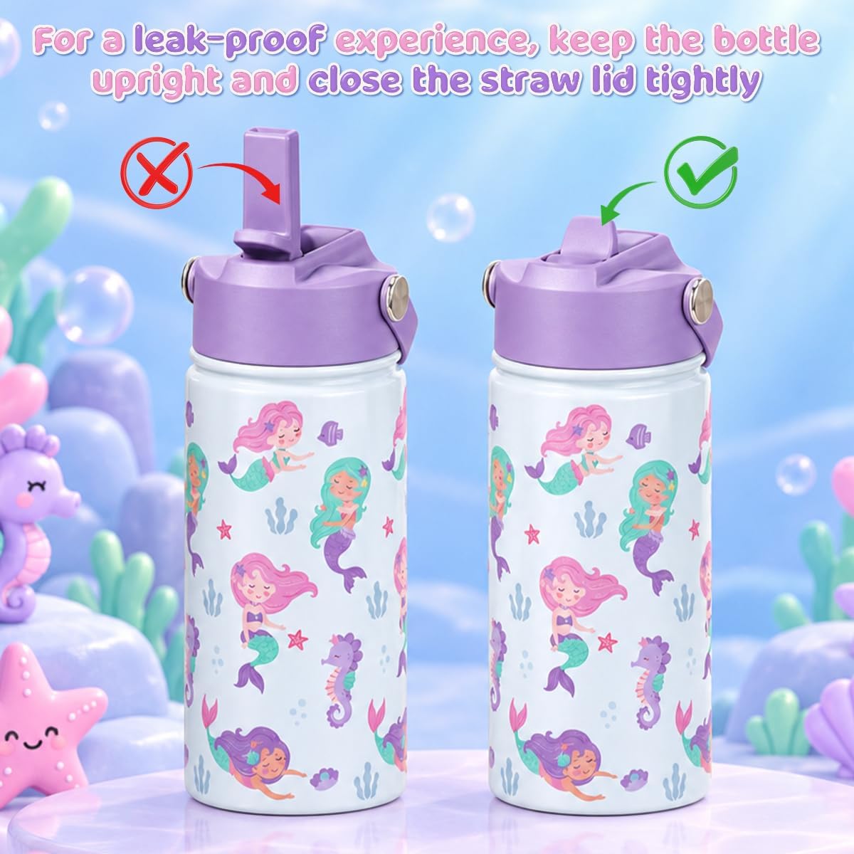 Detalle 2 de SANDJEST SJ-DW-SS-WB12SL Kids’ Vacuum-Insulated Water Bottles, 12 oz, 2-Pack