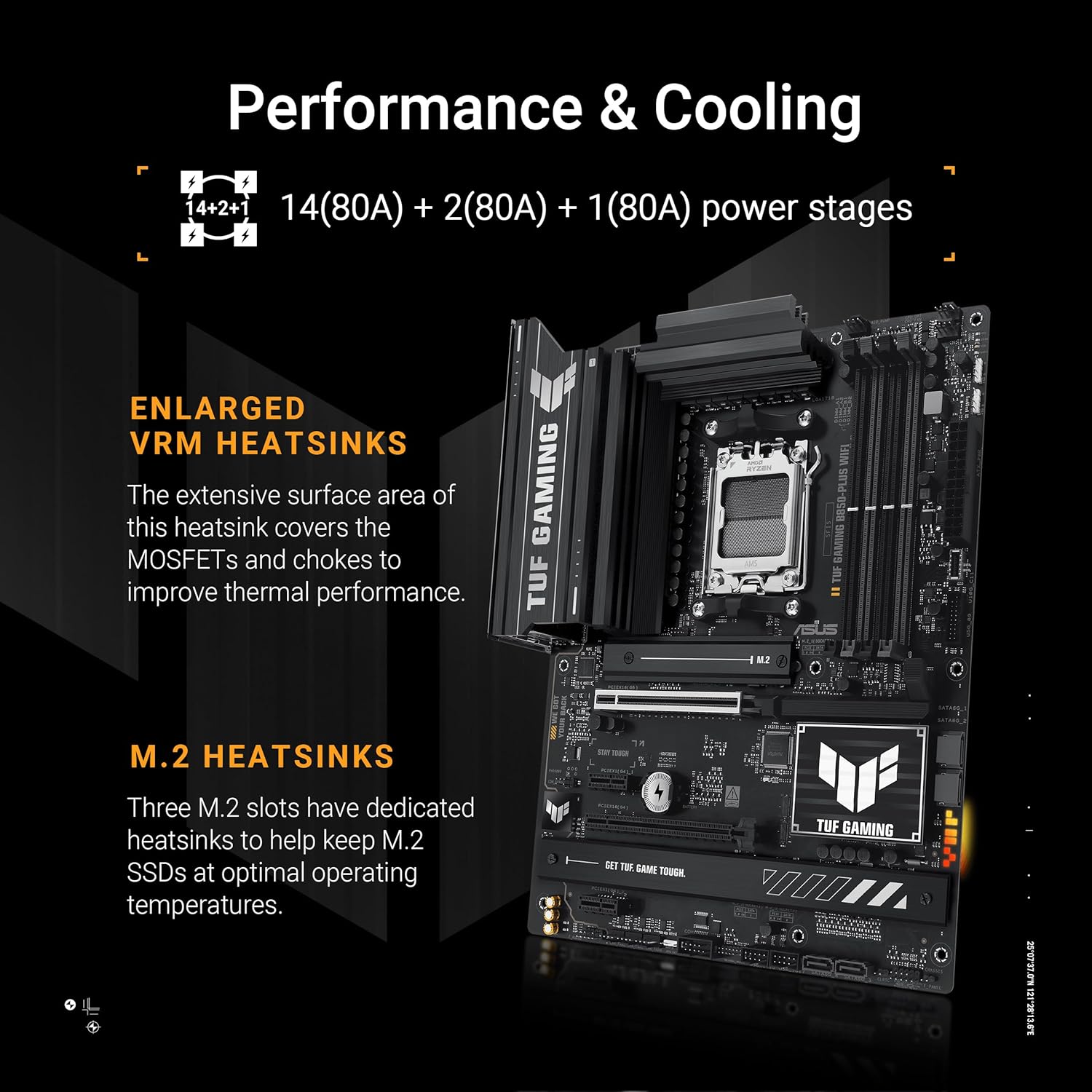 Thumbnail 2 de ASUS TUF Gaming B850-PLUS WiFi ATX (AMD AM5) Motherboard with Wi‑Fi 7, DDR5, PCIe 5.0, and 3× M.2