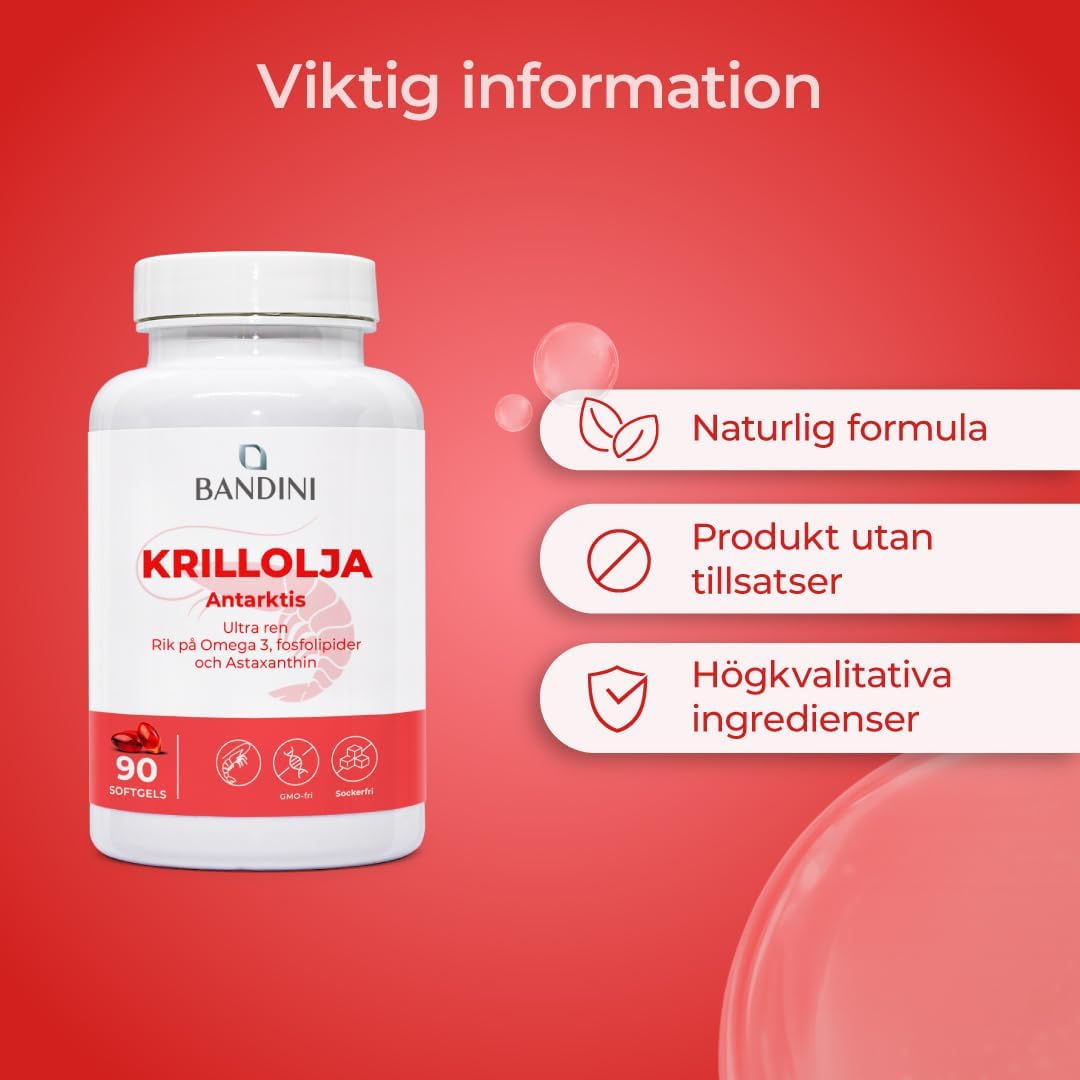 Detalle 2 de BANDINI krillolja 3000 mg – omega-3 med EPA, DHA och astaxantin, 90 kapslar