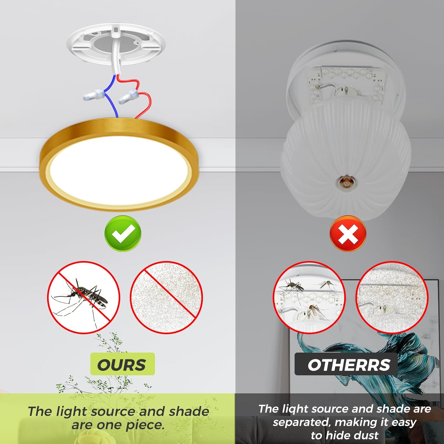 Detalle de hepside LED Ceiling Light: 22cm Gold Round IP54, 3 Colour Temperatures, 3000K/4000K/6500K