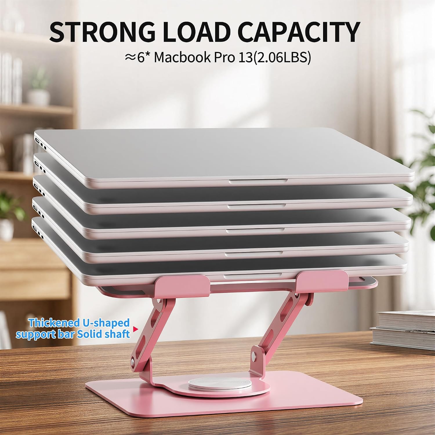 Detalle de SOUNDANCE JT16R Laptop Stand, 360° Rotating Metal Riser, Pink, 10–15.6-inch