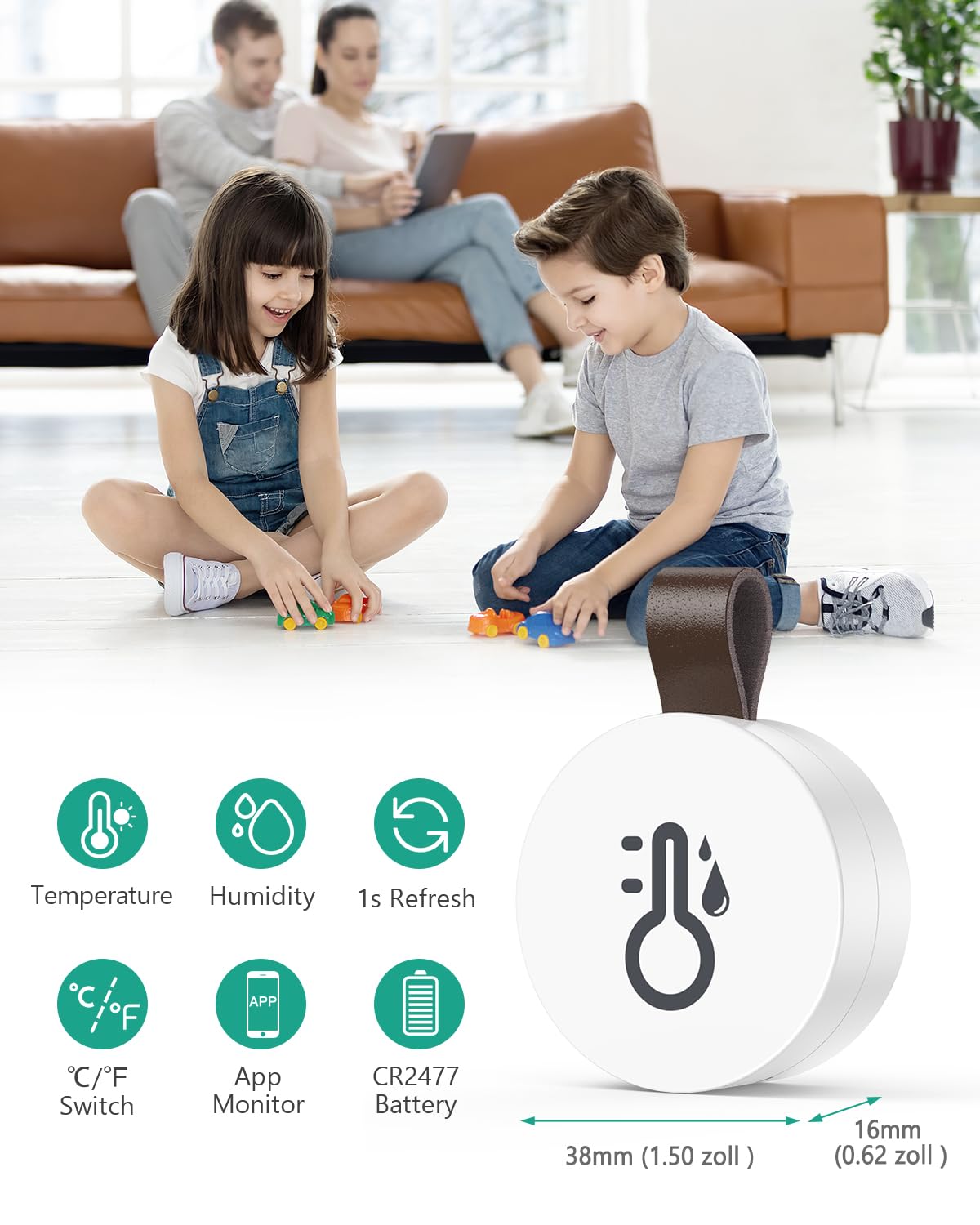 Detalle de ORIA WA64 draadloze thermometer-hygrometer met Bluetooth 5.0 en data-export
