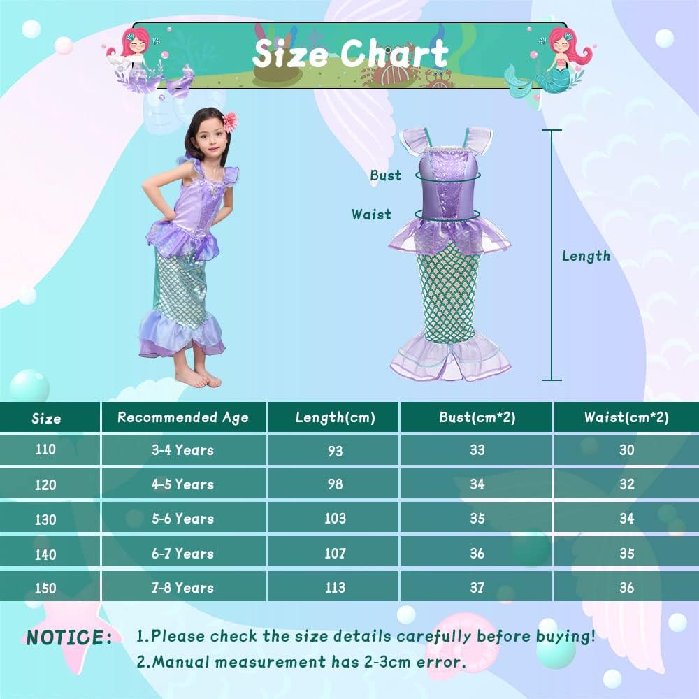 Detalle 2 de ACWOO U5-130CMMRY220801-FBA zeemeerminnenkostuum maat 130 met accessoires