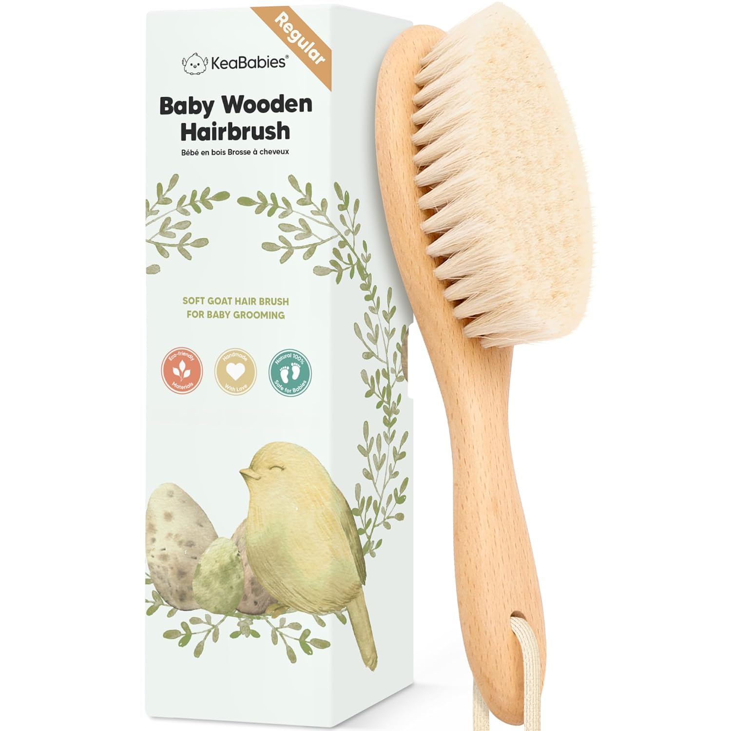 Detalle de Baby Haarbürste Neugeborene – Holz Bürste mit weichen Ziegenhaarborsten (Walnut, oval) – milchschorffreundlich, Erstausstattung Baby