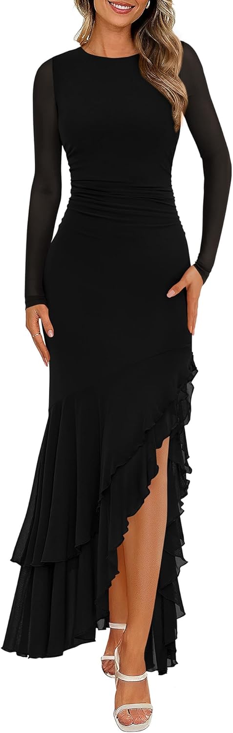 Detalle de BTFBM Women's Maxi Dress 2026 Long Sleeve Ruched