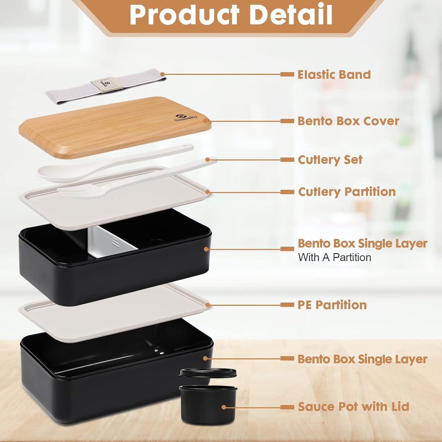 Detalle de Sinnsally 1400ML Bento Box leak‑proof lunchbox 🍱