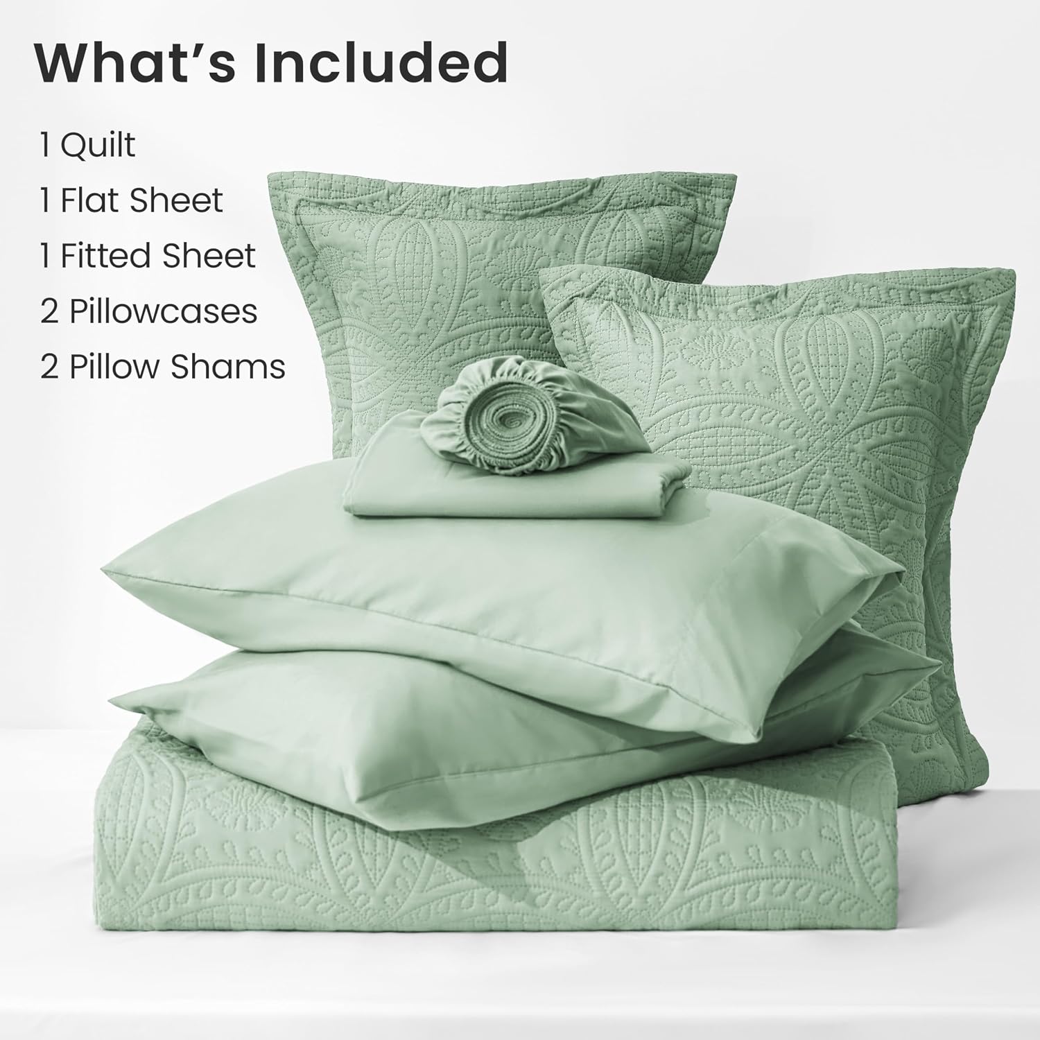 Thumbnail 6 de Love's cabin Queen Bedding in a Bag Set (Salvia) – 7-Piece Quilt Comforter with Ultrasonic Embossing
