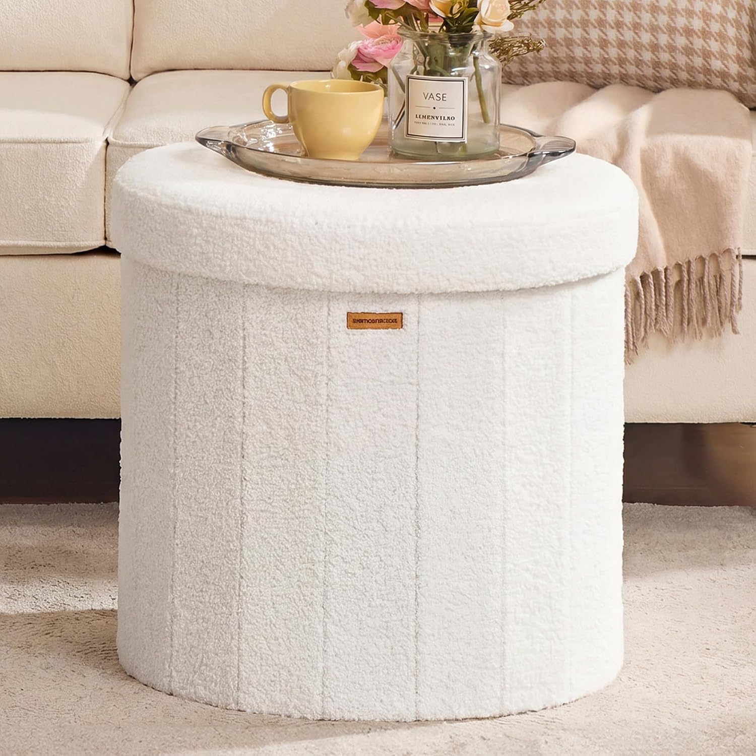 Detalle de SONGMICS Storage Ottoman Teddy Fleece