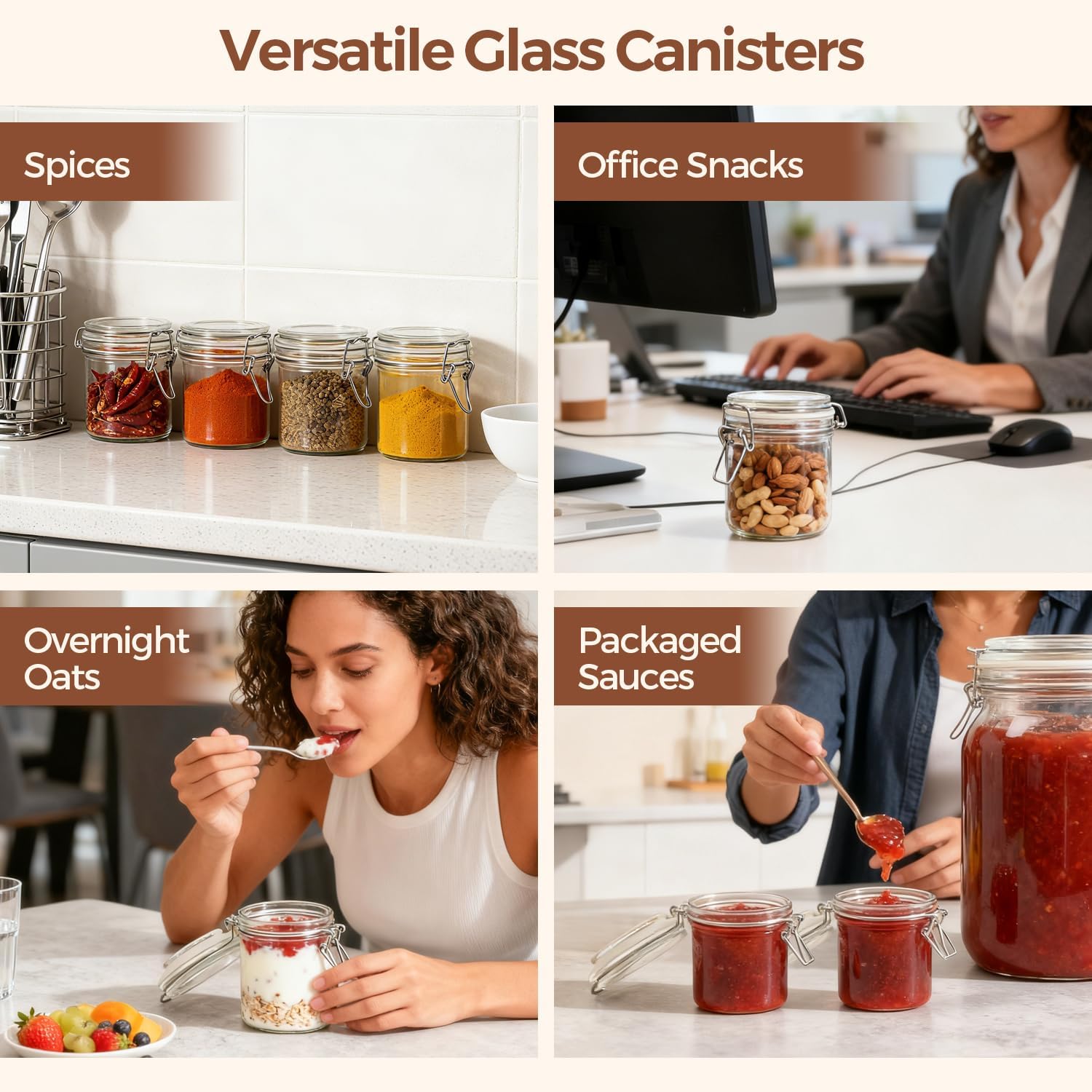 Thumbnail 6 de ComSaf 8oz Glass Jars with Airtight Lids (Value Pack of 12) — cylindrical pantry canisters for spices, jams & sourdough discard