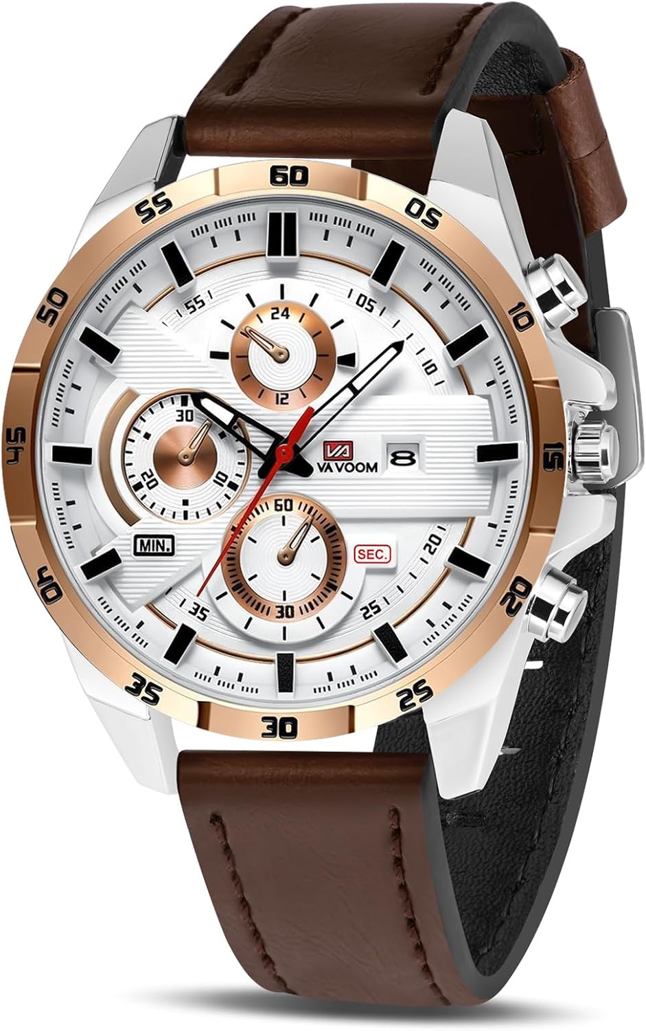 Thumbnail 6 de OFFCUP Herren Uhr Analog Quarz Chronograph Braun – Lederarmband mit Datumsanzeige