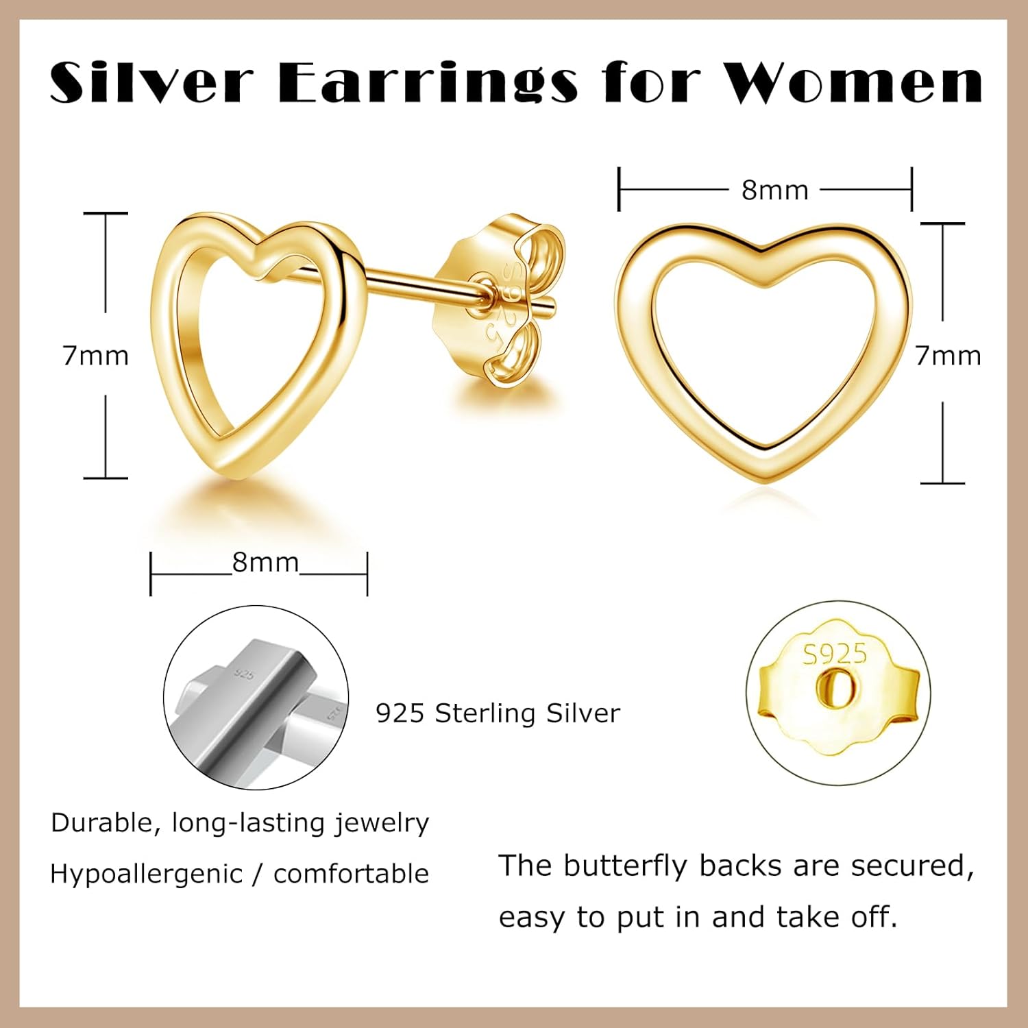 Thumbnail 1 de Deyanse Ohrstecker aus 925 Sterling Silber Damen – flache Herz-Form (7×8 mm), hypoallergen