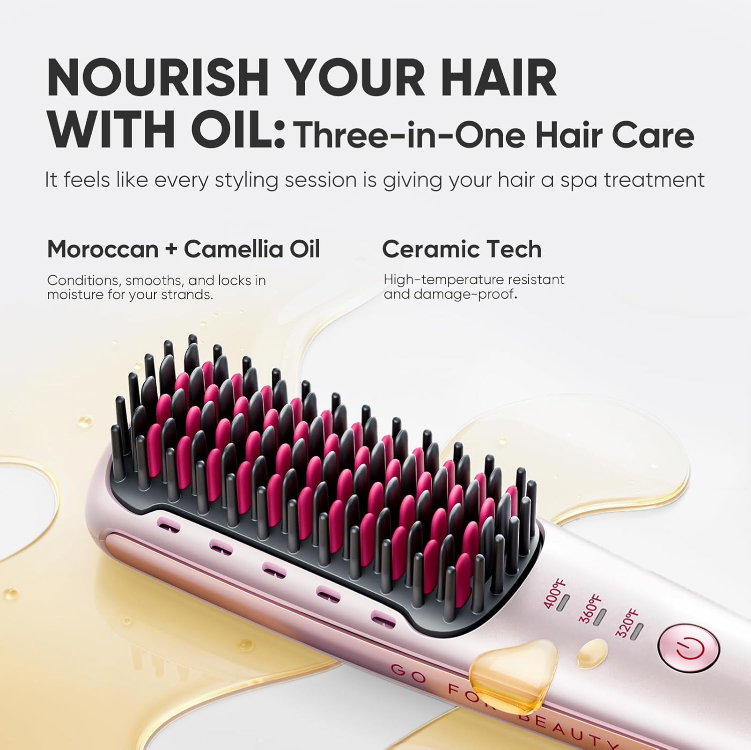 Thumbnail 3 de Beautigo Mini Ionic Hair Straightener Brush: Portable 3-Temp, 20s Heat, Anti-Scald Rose Gold