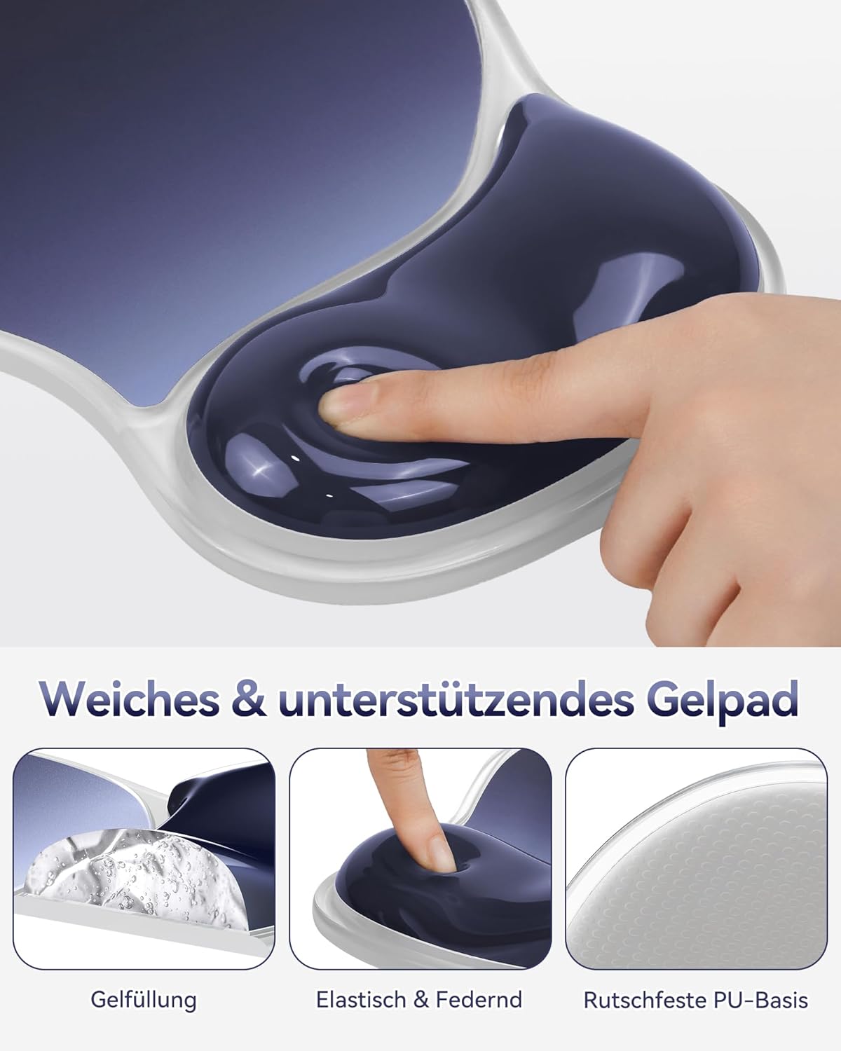 Detalle de TECKNET Mauspad mit Gel-Handgelenkauflage – Ergonomisch, wasserdicht, rutschfest (Dunkelblau)
