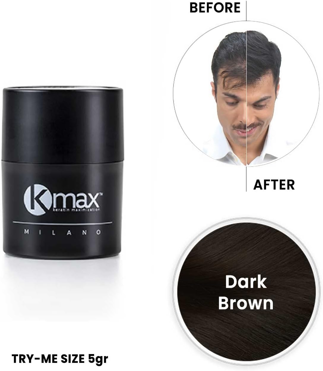Detalle 2 de Kmax Fibre Cheratina per Capelli 5 g – Polvere volumizzante naturale per capelli diradati (Castano scuro)