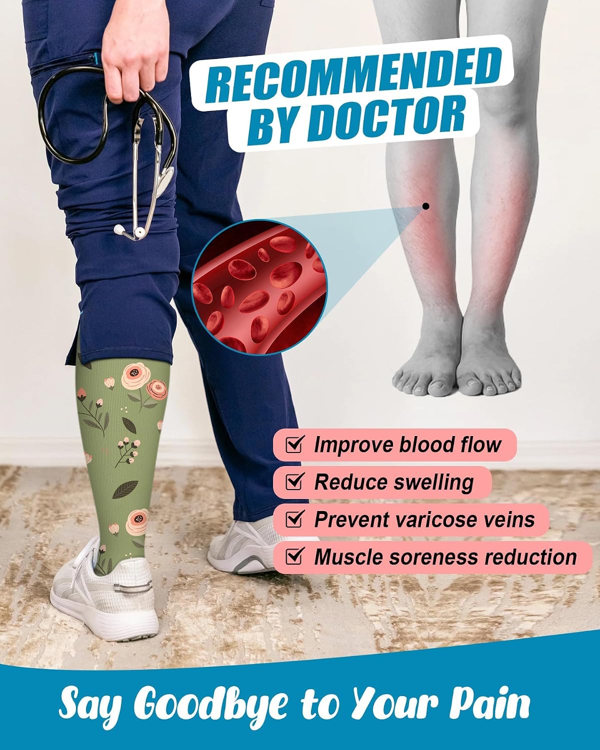 Detalle 1 de DHSO Graduated Compression Socks, Knee-High, 15-20 mmHg, 6 Pairs