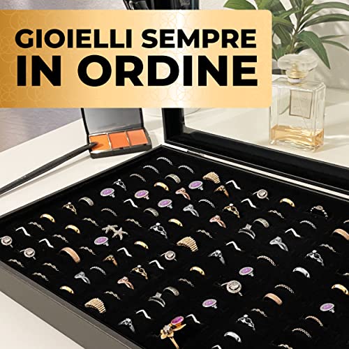 Detalle 2 de Praknu portaanelli da 100 anelli in similpelle, con coperchio trasparente