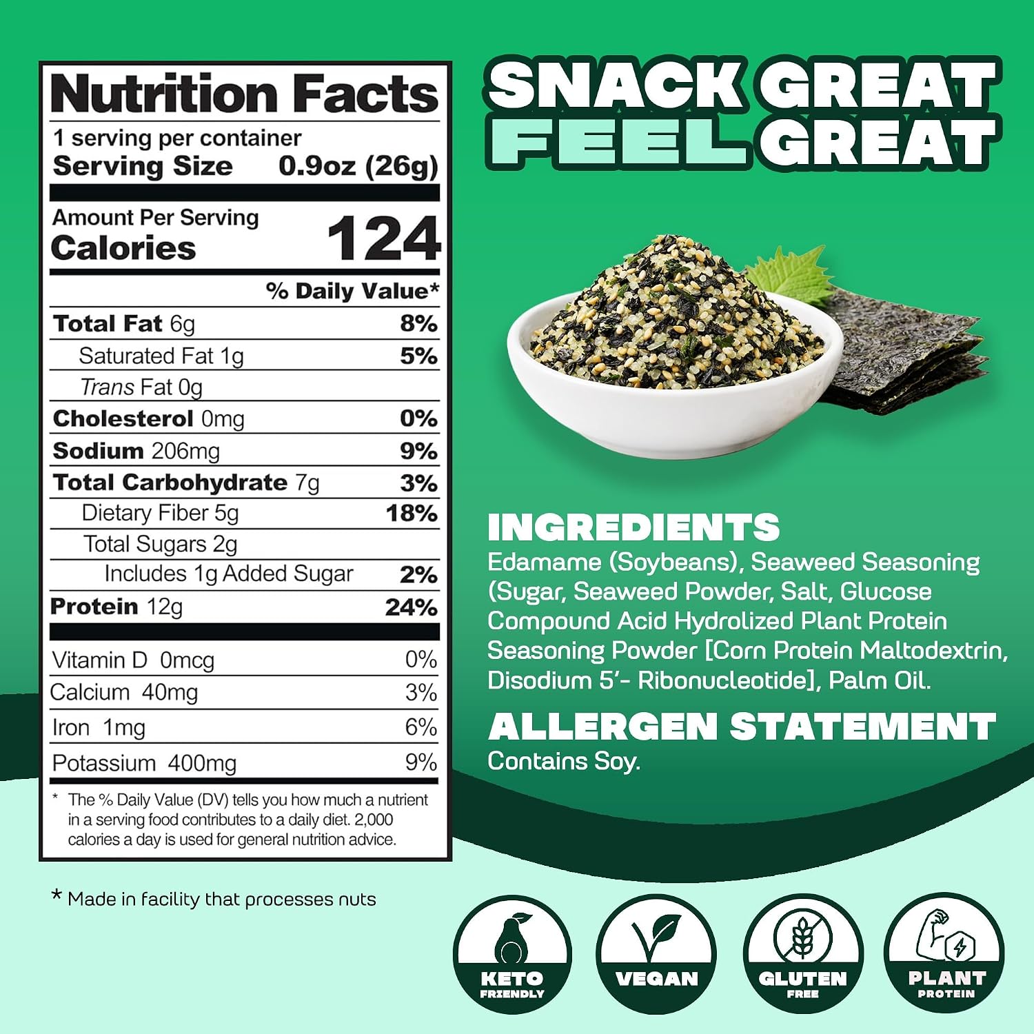 Detalle 2 de Where You Bean Seaweed Furikake - 8 pack Dry-Roasted Edamame, 12g Protein