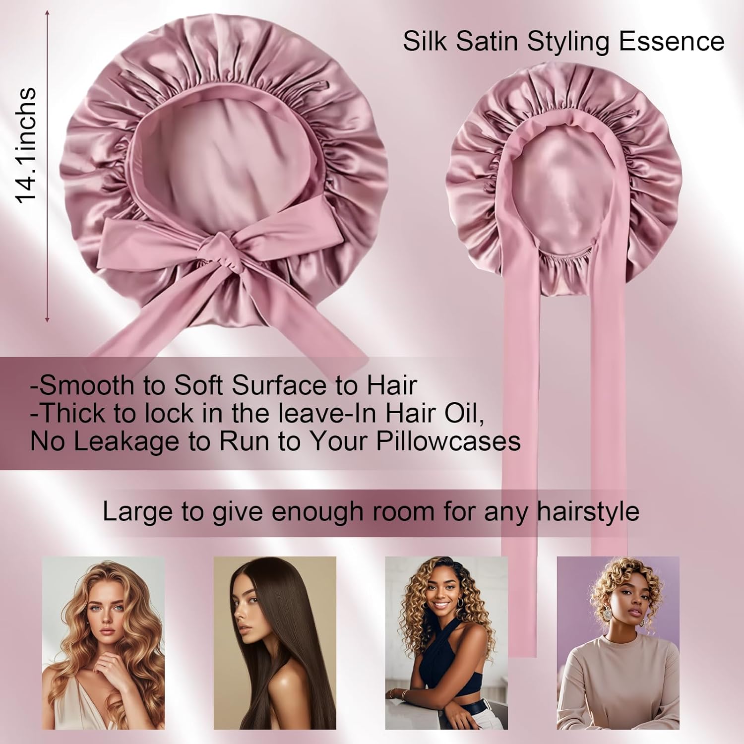 Thumbnail 3 de Silk Bonnet for Women Satin Sleep Bonnet with Elastic Tie Band (Large Sleep Cap)