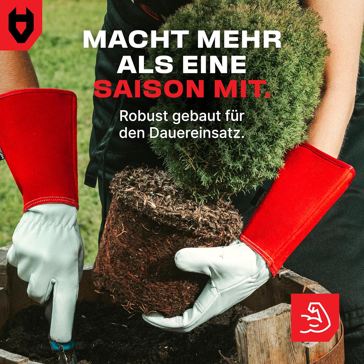 Thumbnail 6 de NoCry Leder-Gartenhandschuhe für Damen & Herren – dornenfeste Handschuhe mit extra langer Stulpe, Rot, Größe M