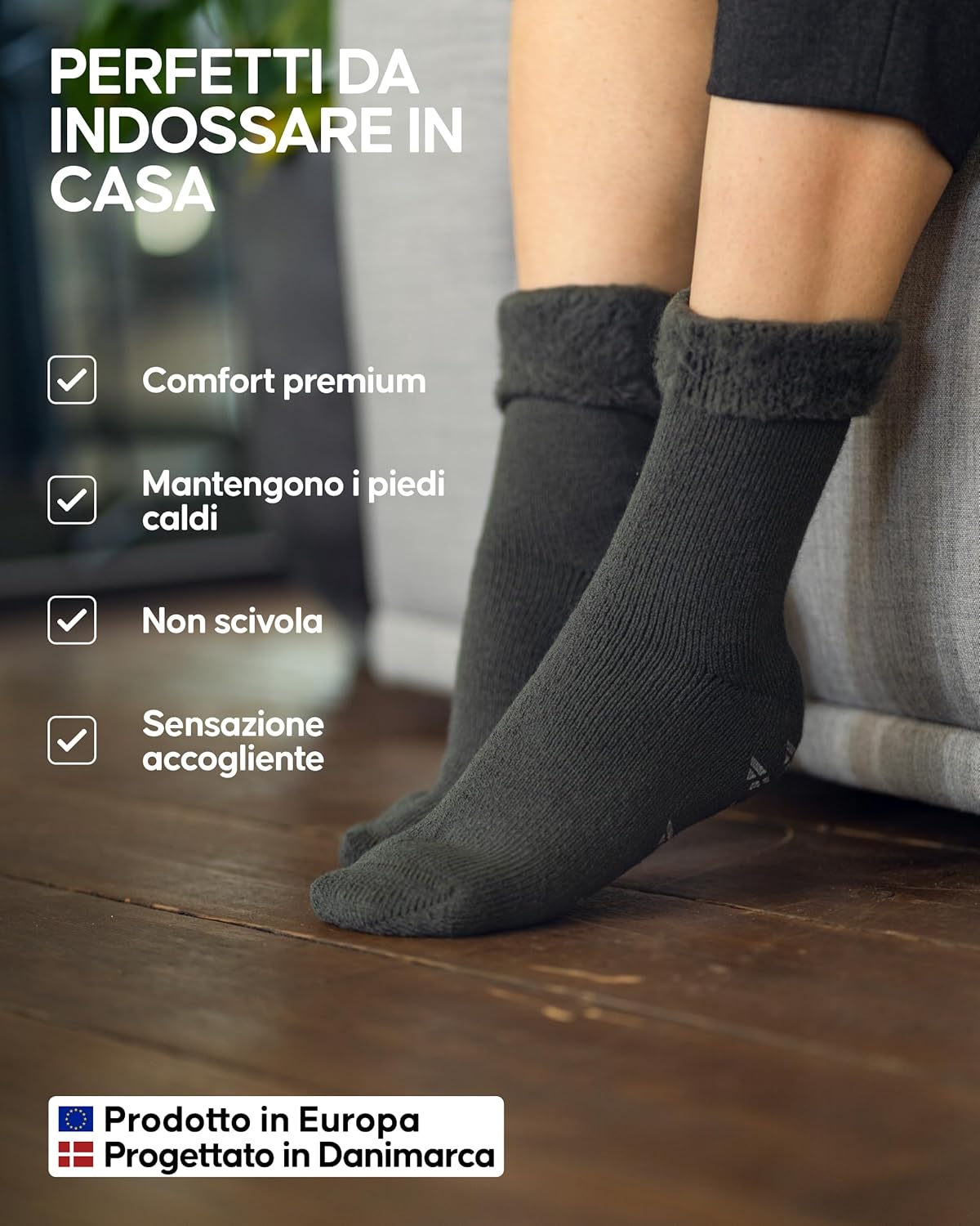 Thumbnail 3 de DANISH ENDURANCE Calze termiche antiscivolo con interno in pile (confezione da 2 paia) per uomo, donna e bambino