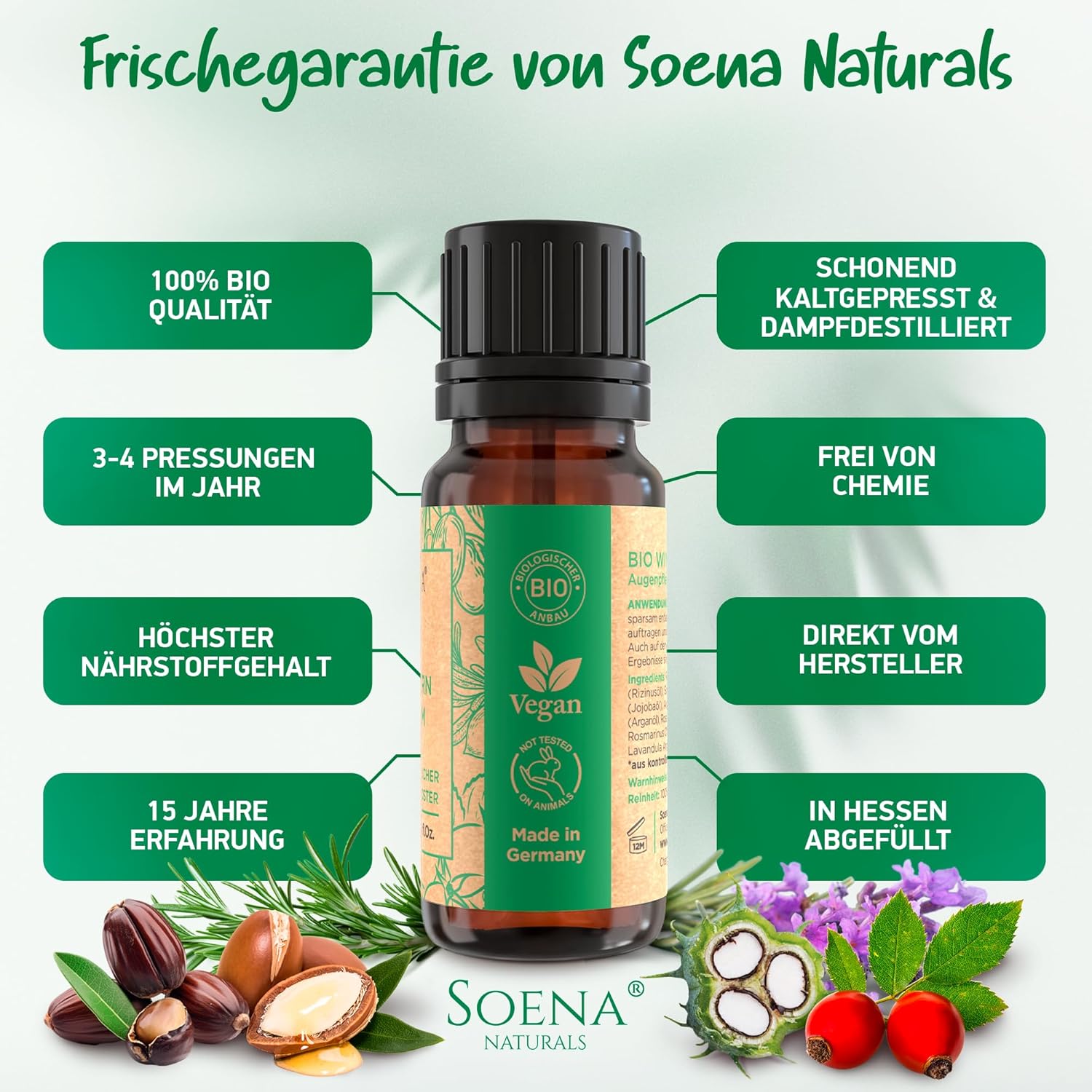 Thumbnail 6 de BIO Wimpernserum (100% natürlich, hormonfrei) mit 6 BIO Ölen – Lash Wachstumsserum gegen Wimpernausfall