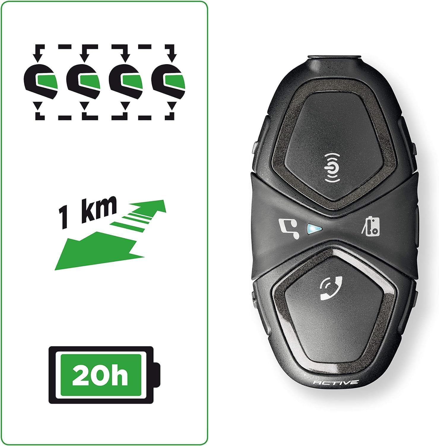 Detalle de INTERPHONE ACTIVE HD - Doppio: Interfono casco moto con audio stereo 40 mm, autonomia 15h, 1 km e IP67