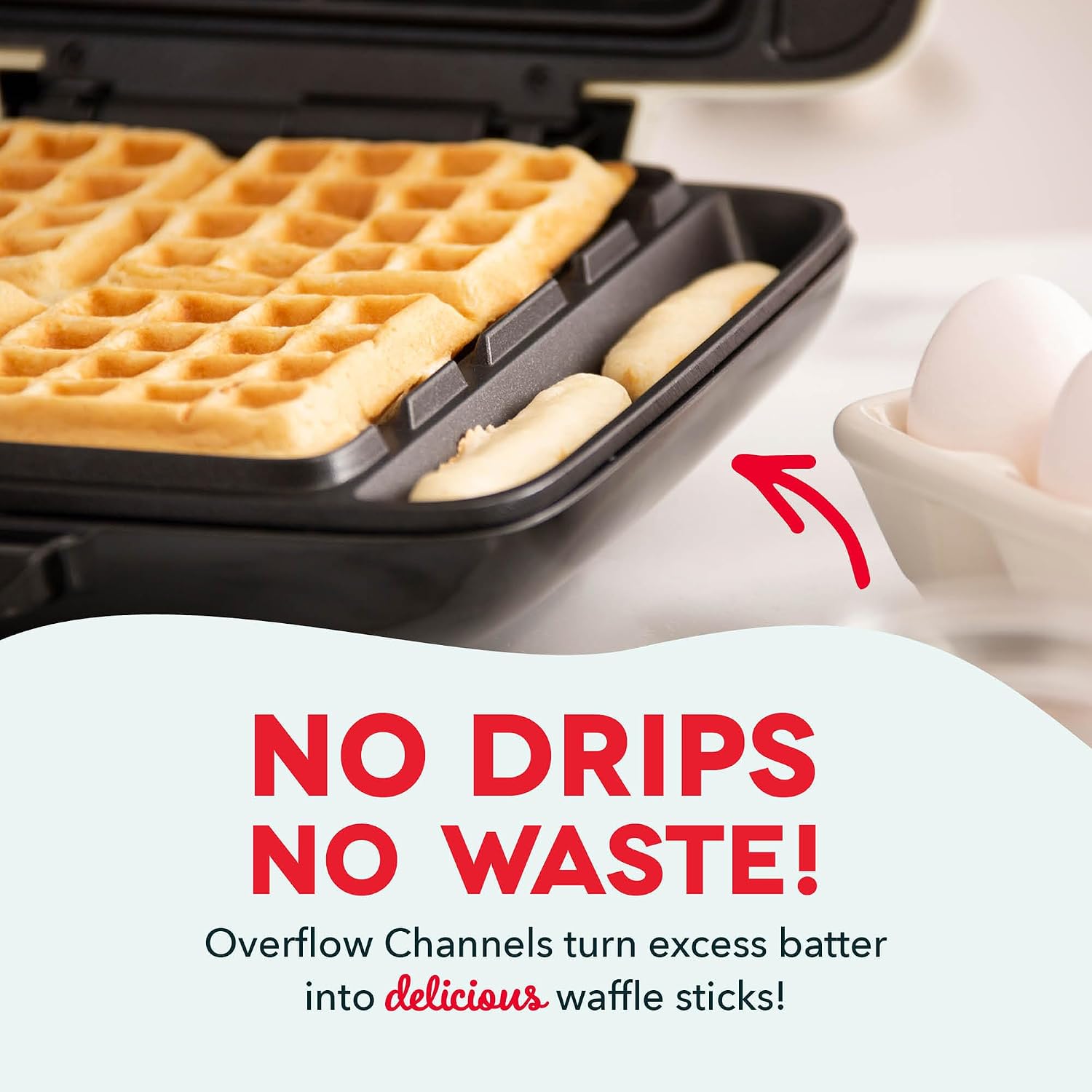 Detalle de Dash No-Drip Quad Waffle Maker, Silver ๐ง