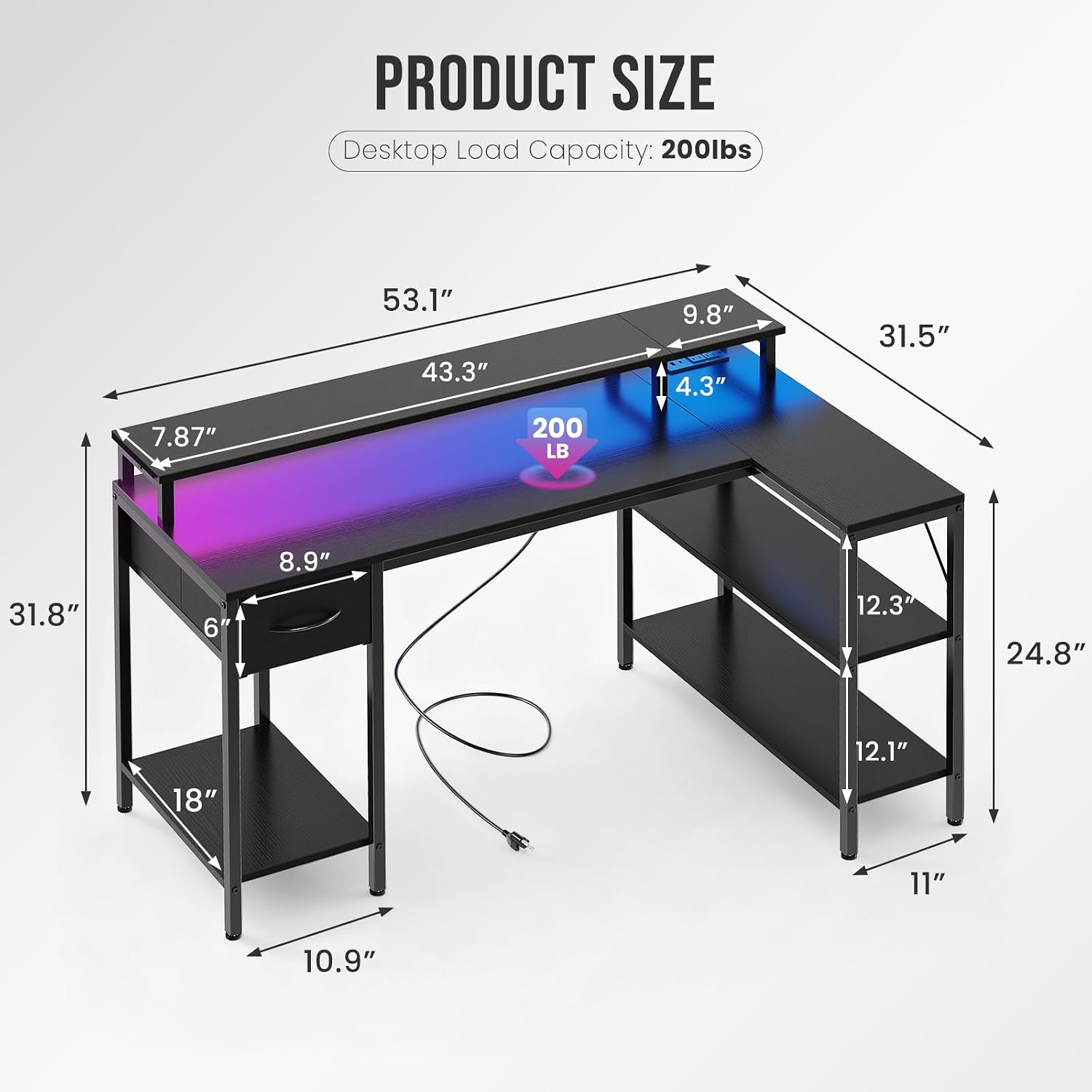 Detalle de OLIXIS L-Shaped Gaming Desk, 47 Inch