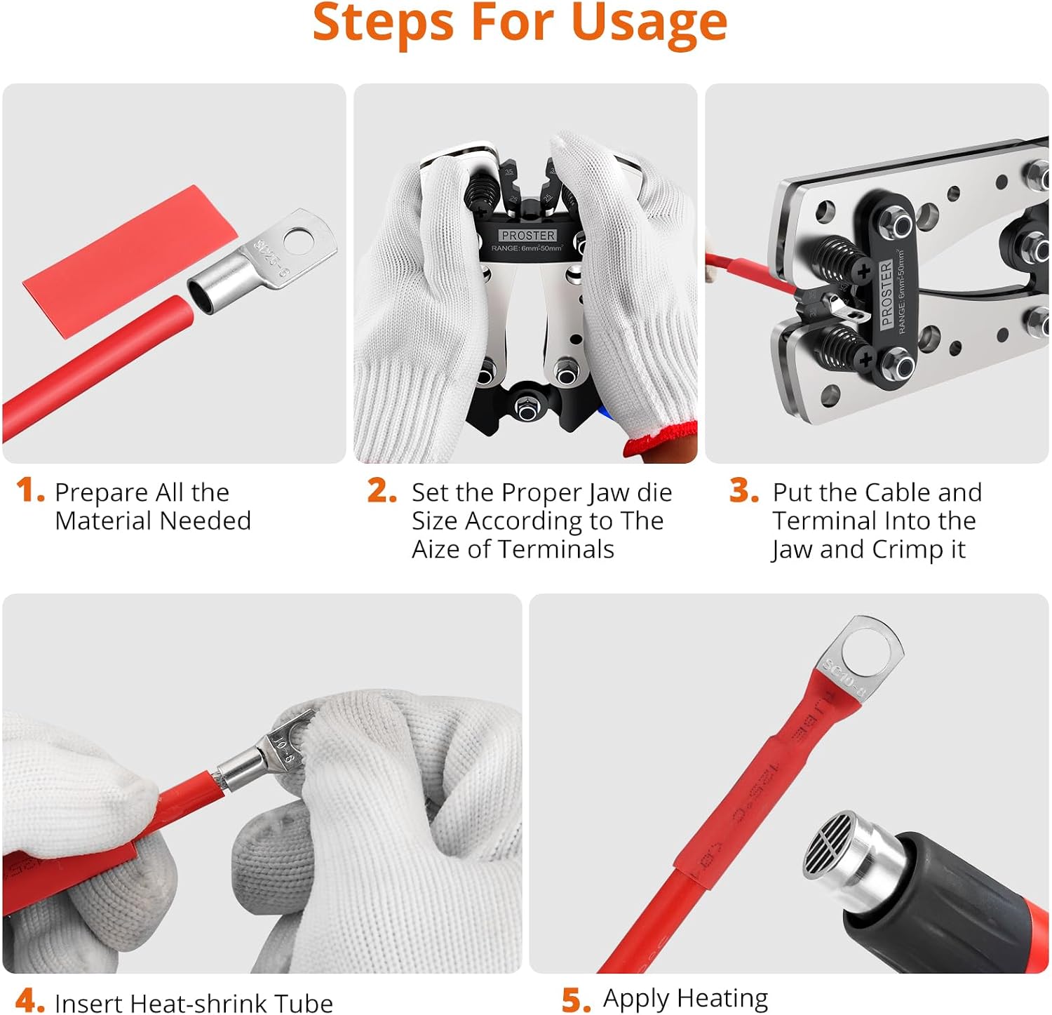 Detalle de Proster PST319PST226 Cable Lug Crimping Tool Kit, 6-50 mm², Aluminium Handle