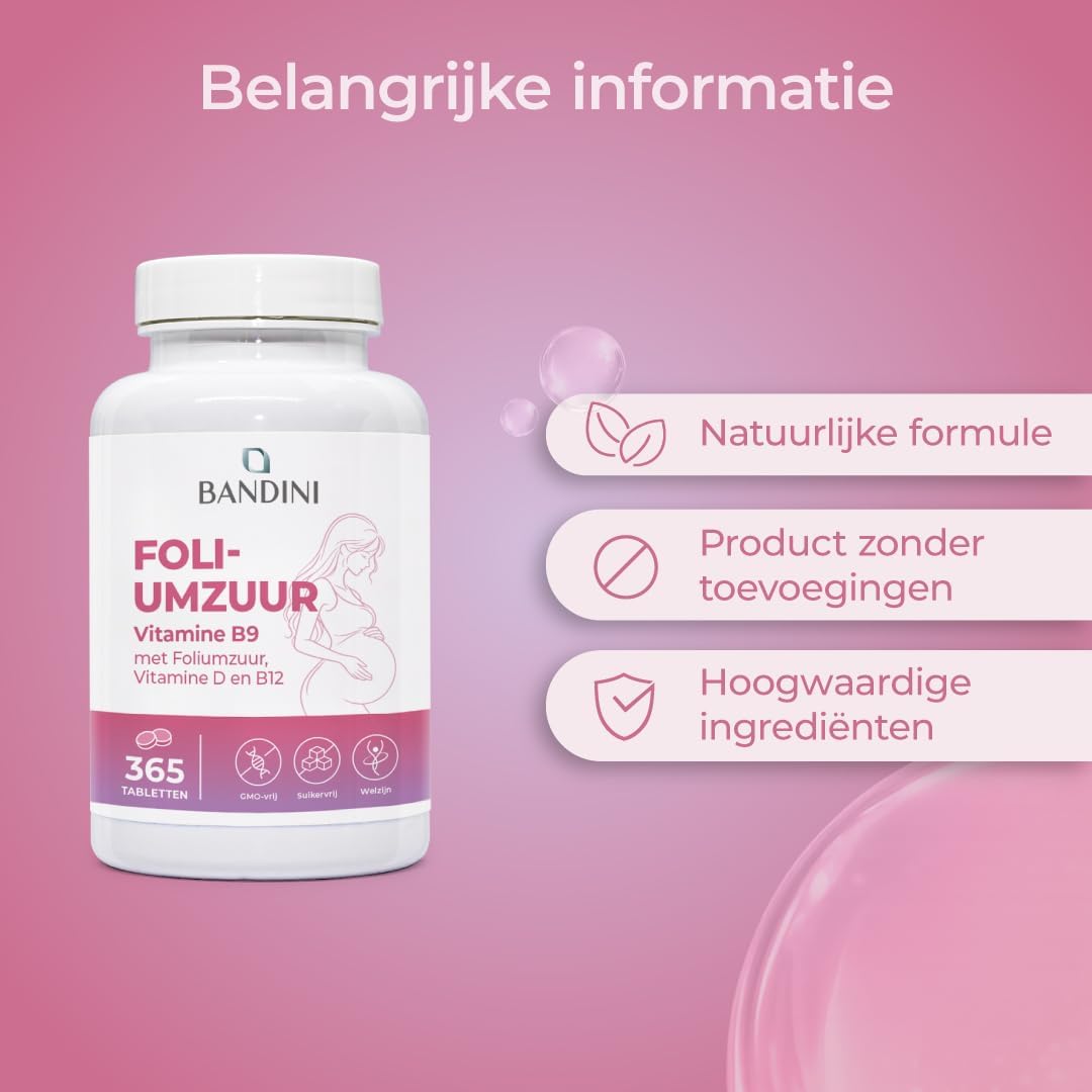 Detalle 2 de BANDINI foliumzuur 400 µg, 365 tabletten met vitamine B12 en D3