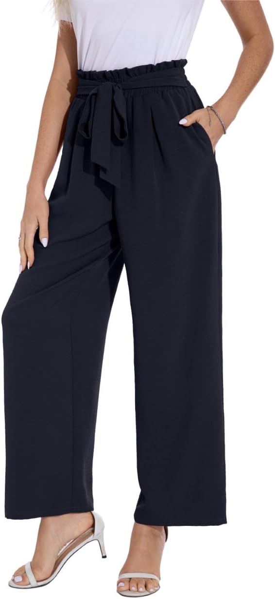 Detalle 2 de PrinStory Damenhose mit weitem Bein und leicht elastischem Bund – Sommerhose mit Taschen