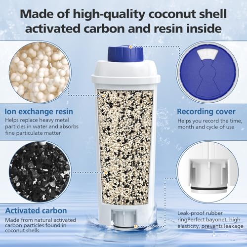 Detalle de DLSC002 Wasserfilter von Caehomly – Kompatibel mit DeLonghi ECAM/ESAM/ETAM/BCO und EC-Serie (6er Pack)