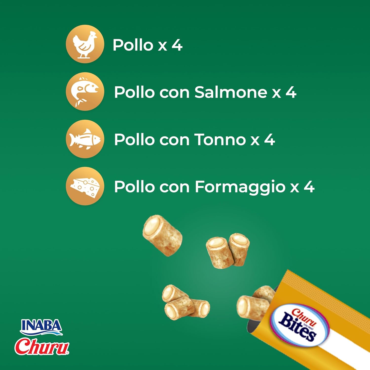 Detalle 2 de INABA Churu Bites Snack per Cani – Bocconcini di Pollo in 4 Gusti, 16 Monoporzioni da 12 g