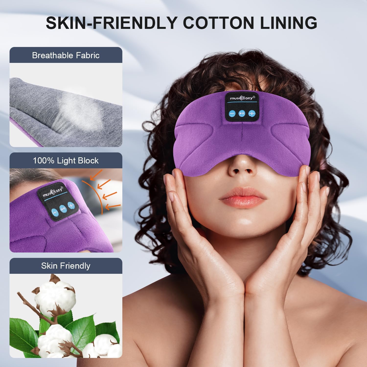 Detalle 2 de Musicozy Sleep Headphones 16Hrs sleep mask