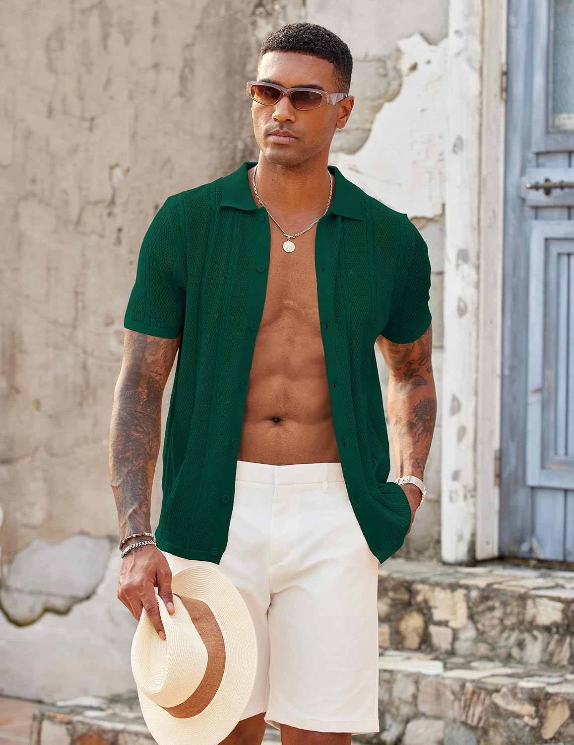 Detalle 2 de COOFANDY Knit Button Down Shirt