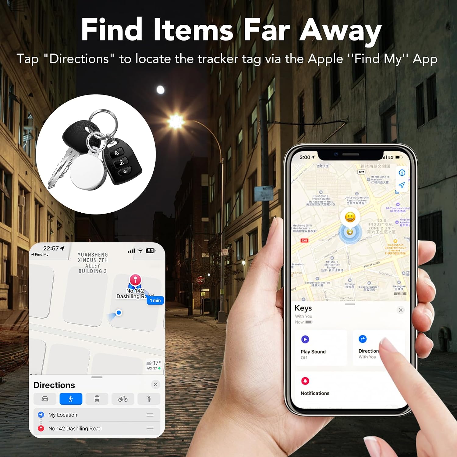 Thumbnail 4 de 2-in-1 Air Tracker Tags-2Pack: Bluetooth Item Locator with USB-C Light for iOS Find My – IP68 Night Light Companion