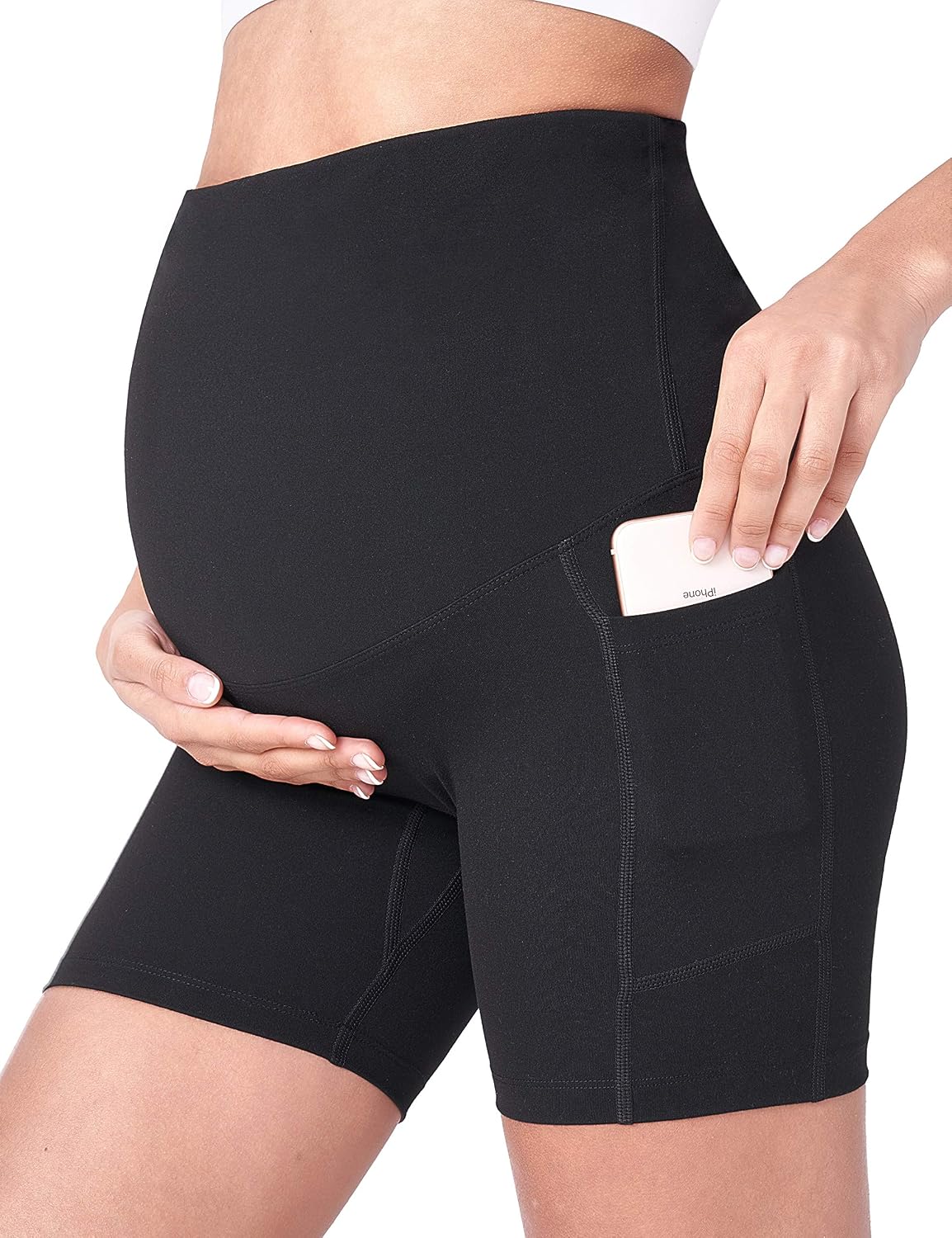 POSHDIVAH Women's Maternity Yoga Shorts Over The Belly Bump (5"/8")