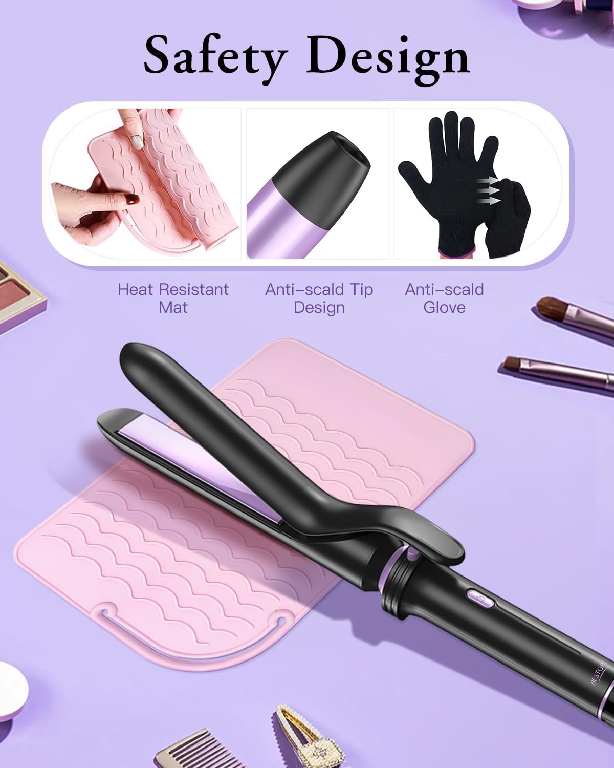 Thumbnail 5 de 5 in 1 Curling Iron Set (Thermal Brush, Flat Iron, Wand, Curling Irons) with 13 Temps, LED Display, Glove & Heat Mat