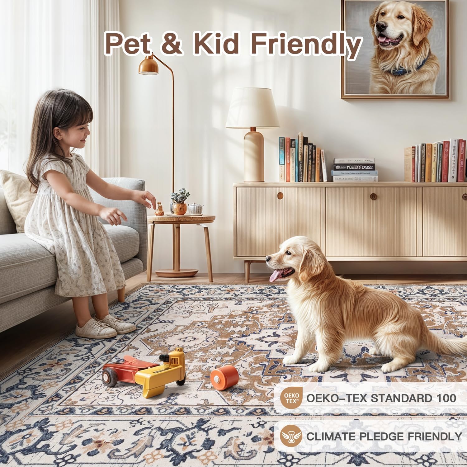 Thumbnail 3 de Lofus 8x10 Washable Vintage Boho Area Rug (Low Pile, Non-Slip) — Floral Brown