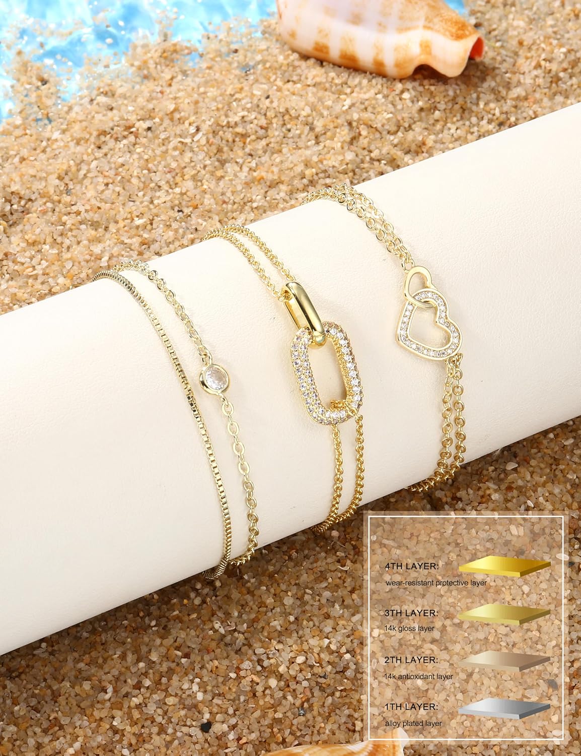 Thumbnail 6 de MILACOLATO Fußkettchen Damen – verstellbare Silber 925 Kette mit Herz, Büroklammer und Zirkonia