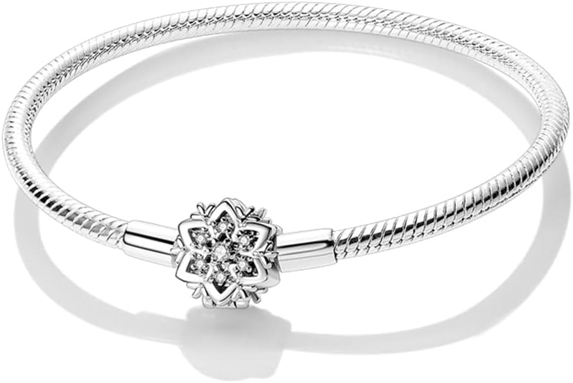 Detalle de KUNSIR Moments 925 Sterling Silver Snake Chain Bracelet for Women – Fits Pandora & European Charms Beads
