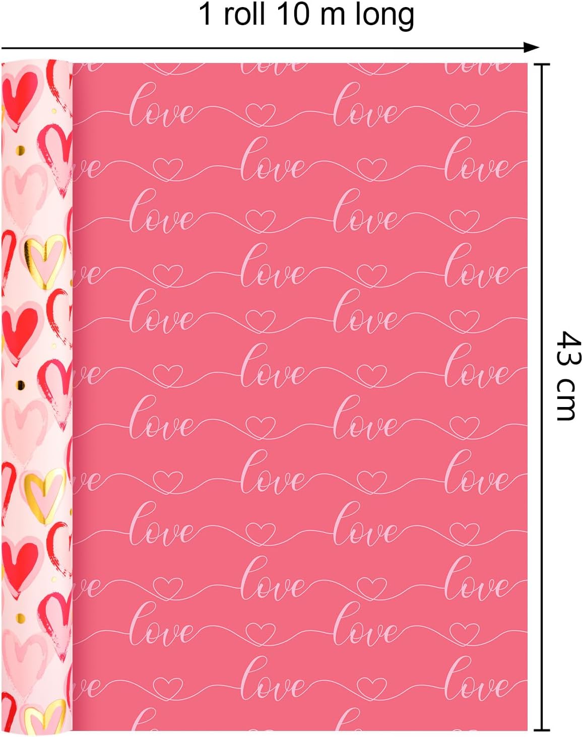 Thumbnail 4 de Wikadlik Geschenkpapier mit rosa Herzen, 43 cm x 10 m – Liebesschrift