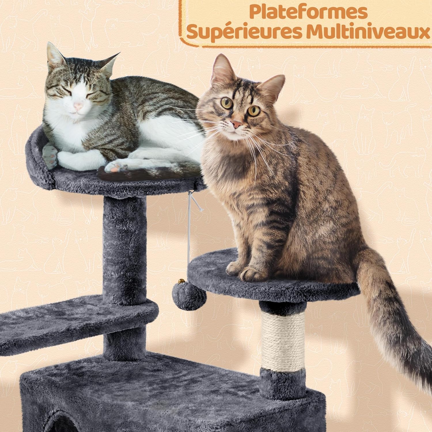 Thumbnail 5 de Yaheetech Arbre à Chat Multiniveau 145 cm Gris