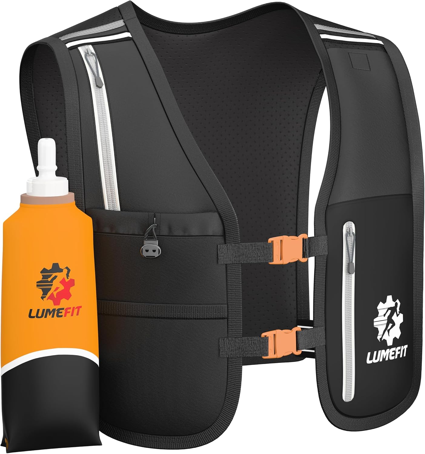 Detalle de Lumefit Gilet Running Riflettente con Bottiglia 500 ml — Versatilità e sicurezza per corsa, ciclismo e trekking