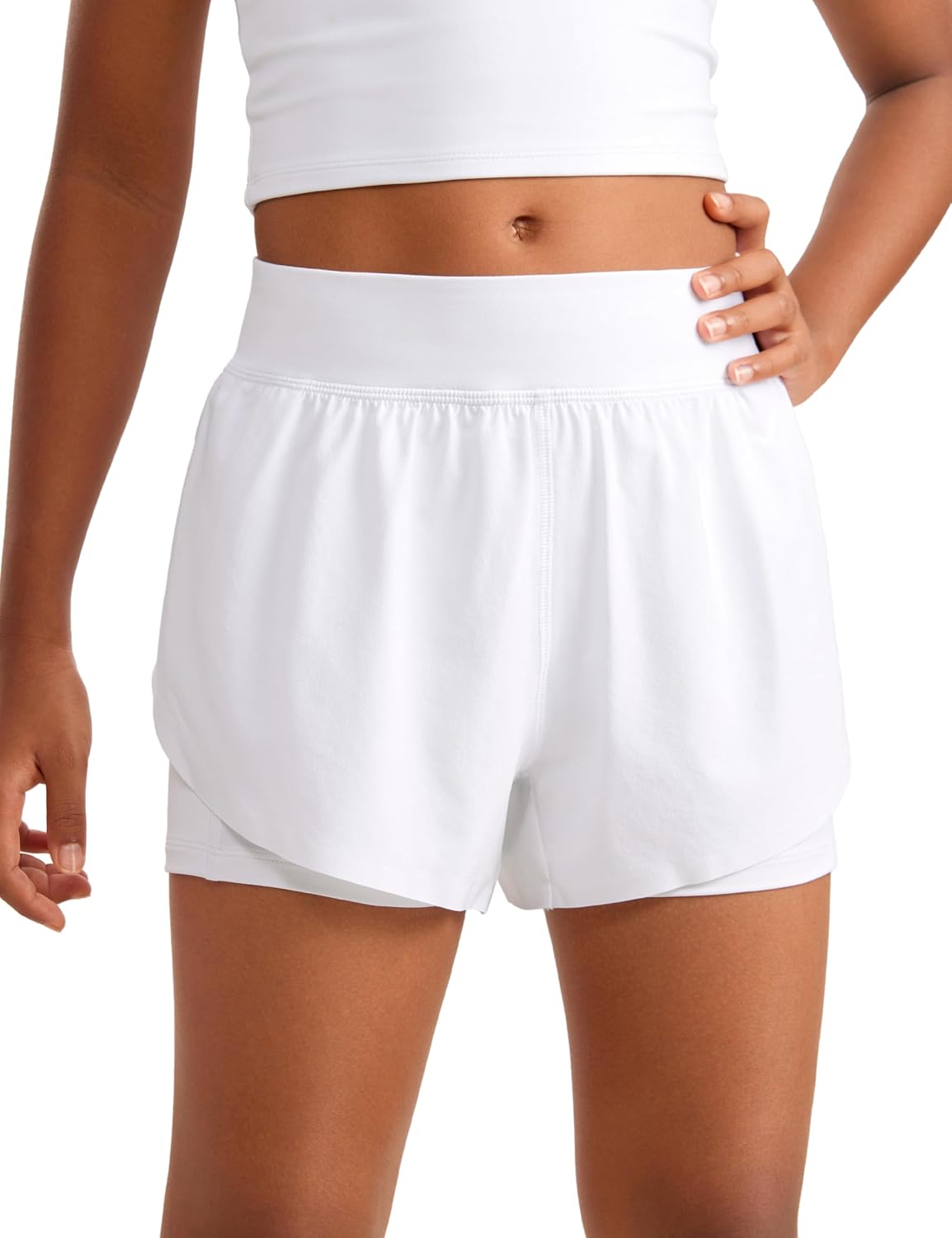 CRZ YOGA Filles short 2 en 1 dauphin athlétique : hauteur + poches pour la course et le tennis
