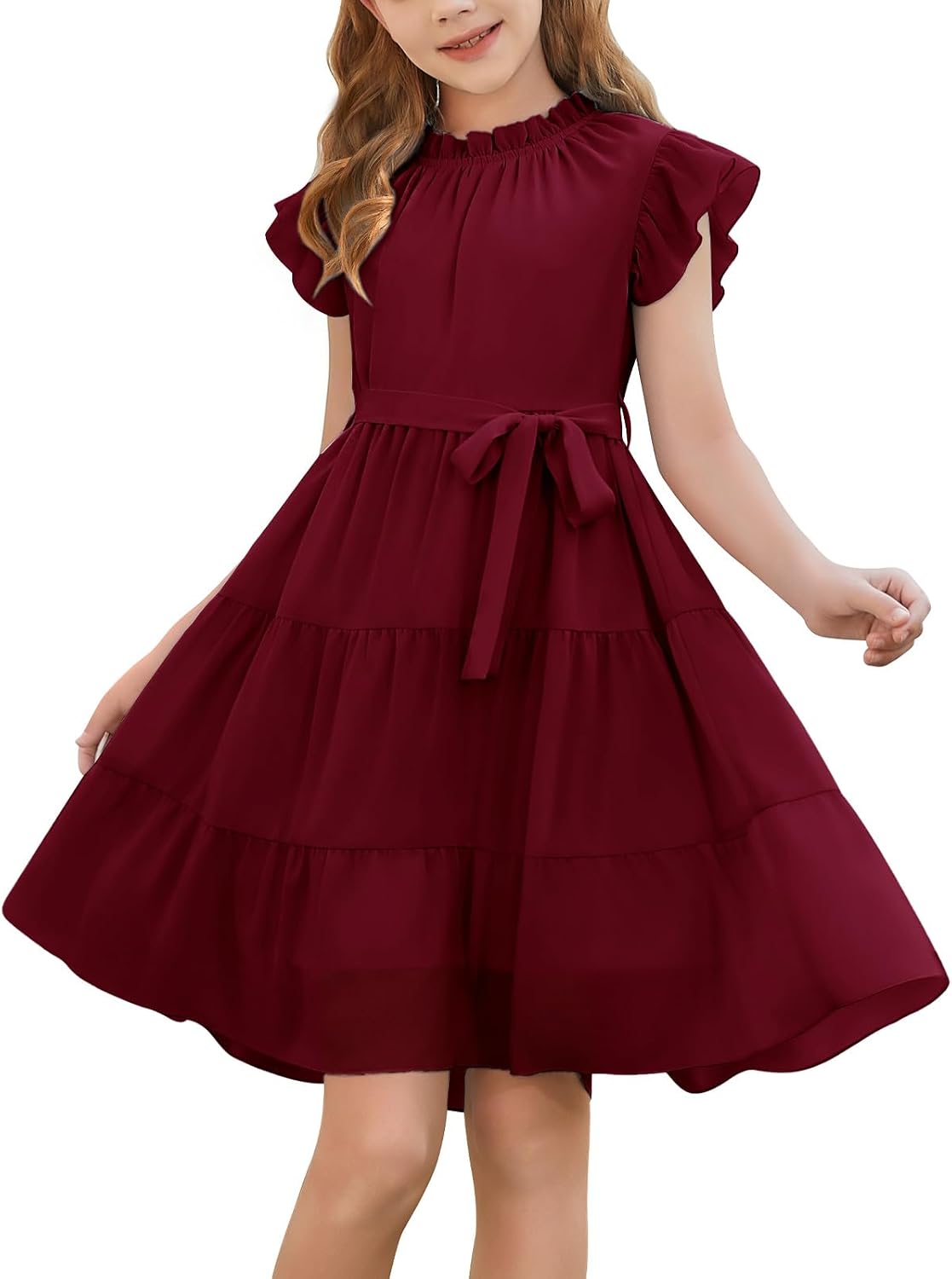 Thumbnail 6 de Fashora Robe d'Été pour Fille — Robe Trapèze Mi-Longue à Volants et Ceinture