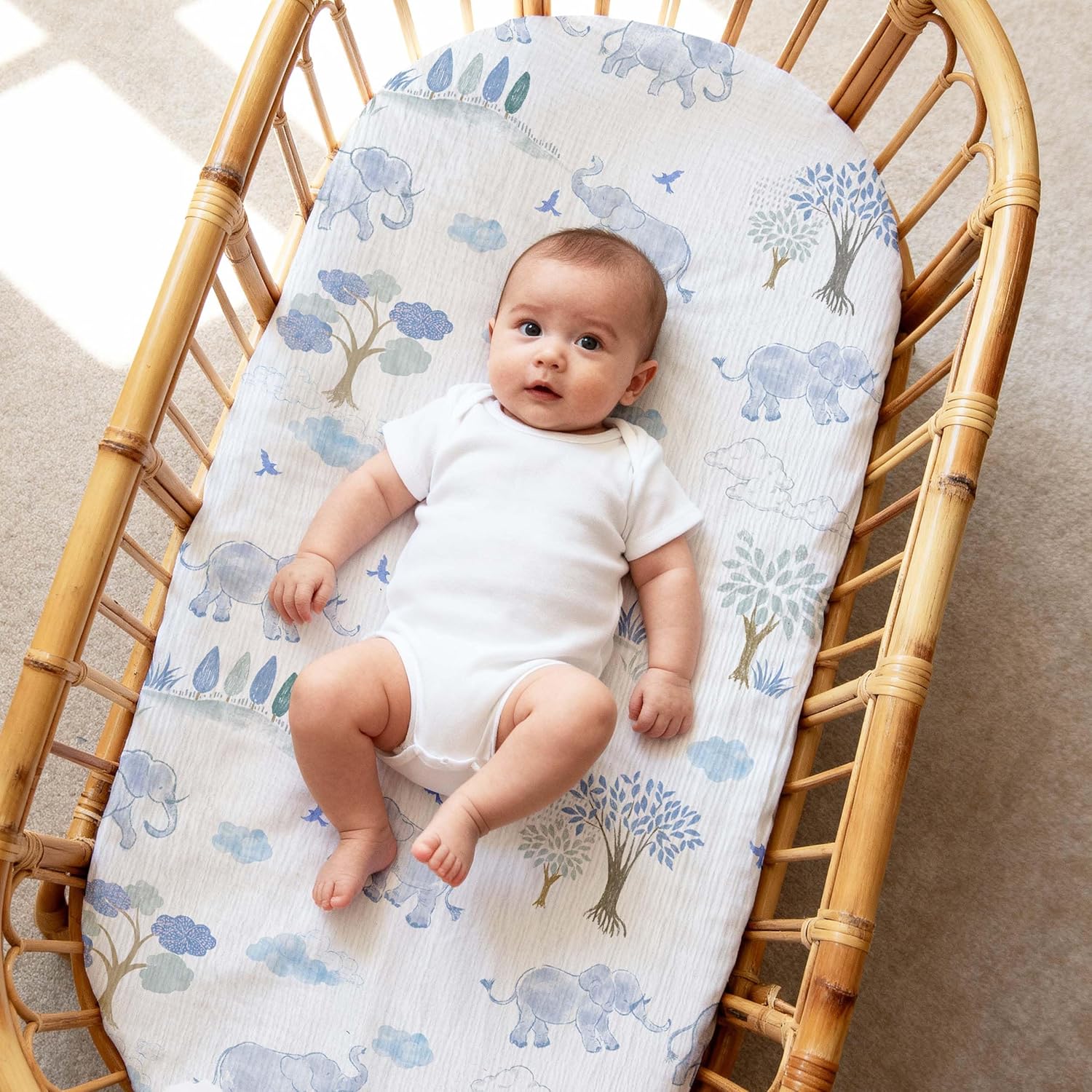 Detalle de GLLQUEN BABY 3er-Pack Musselin-Spannbettlaken für Laufgitter – 83 x 43 x 10 cm, blau